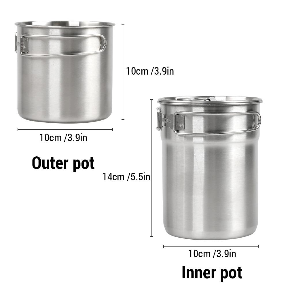 Stainless Steel Cookware Set Camping Cup Outdoor Portable Cooking Pot 2-3 People Camping Cookware