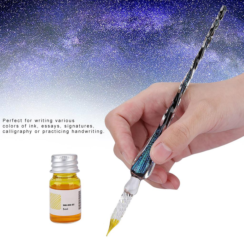 Glass Dip Pen Signature Ink Pen Fountain Pen Set with Ink Penholder Colorful