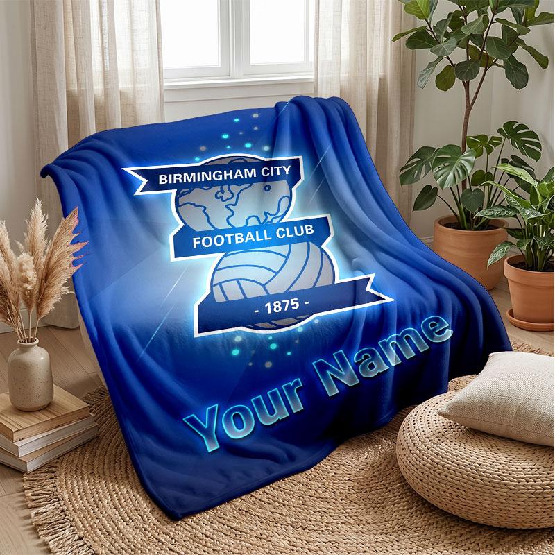 BIRMINGHAM CITY Football Custom Name Text Flannel Blanket Soccer Logo Personalized Fleece Throw Blanket Special Gift For Sofa Bedroom Home
