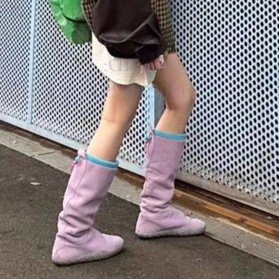 Плоские сапоги на платформе, высокие зимние сапоги для женщин, меховые, хлопковые, замшевые, женские зимние сапоги, плюшевые, теплые, дизайнерские, трендовые, повседневные, женские сапоги