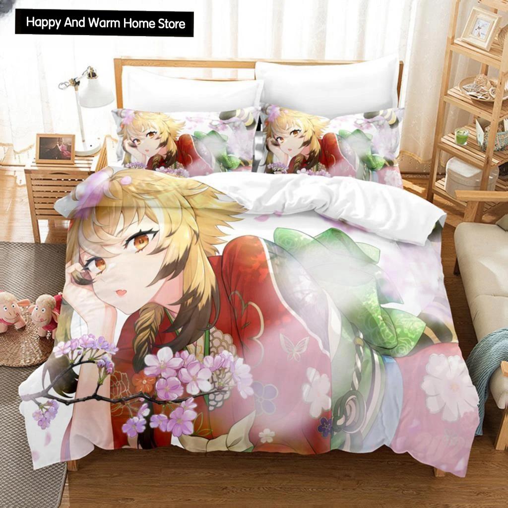 3D-принт аниме Genshin Impact Lumine пододеяльник мультфильм девочка постельное белье комплект двуспальная кровать комплект для настройки домашний текстиль