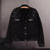 Female Jacket Stylish Winter Female's Denim Coat with Bead Decor Plus Size Long Sleeves Turn-down Collar Casual Streetwear Jac Practical Use