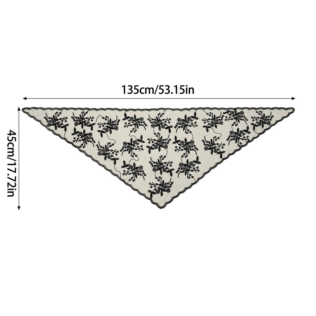 Embroidered Lace Triangle Scarf Flower Headband Lace Headscarf Bandana Headband Elegant Scarf Shawl 135x45cm for Woman