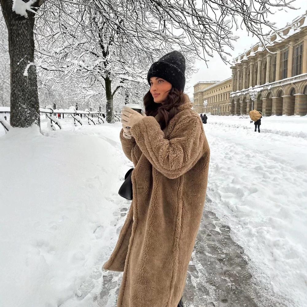 Двубортное шерстяное пальто из флиса - Толстое теплое осенне-зимнее пальто для европейского и американского рынков (1255700)