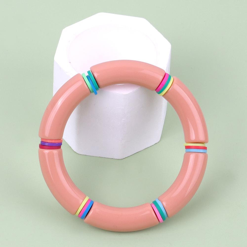 New Resin Bamboo Elbow Beaded Bracelet for Women Vintage Acrylic Curved Tube large Elastic Bangles Bracelets Summer Jewelry Gift
