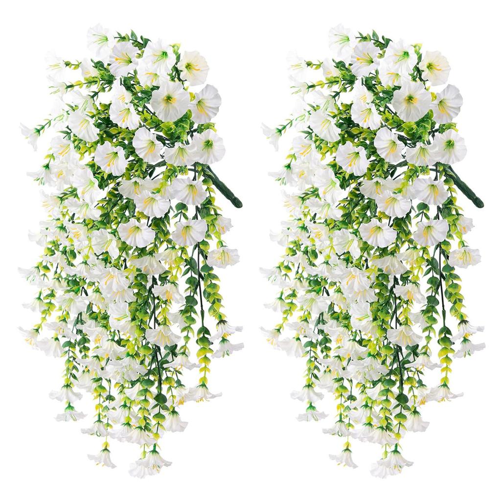 2pcs Artificial Morning Glory and Eucalyptus Hanging Decoration UV Resistant Perfectly for Home Garden Weddings