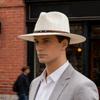 (One Size, White) Men Straw Panama Hat, Wide Brim Sun Hat Lightweight Summer Top Hat for Outdoor Beach