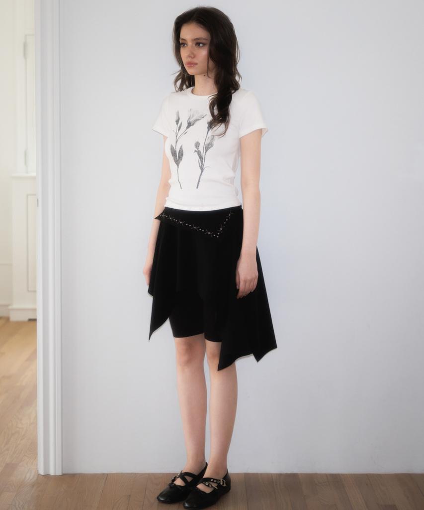 Rose Franz Stud Unbalance Flare Skirt [Black]