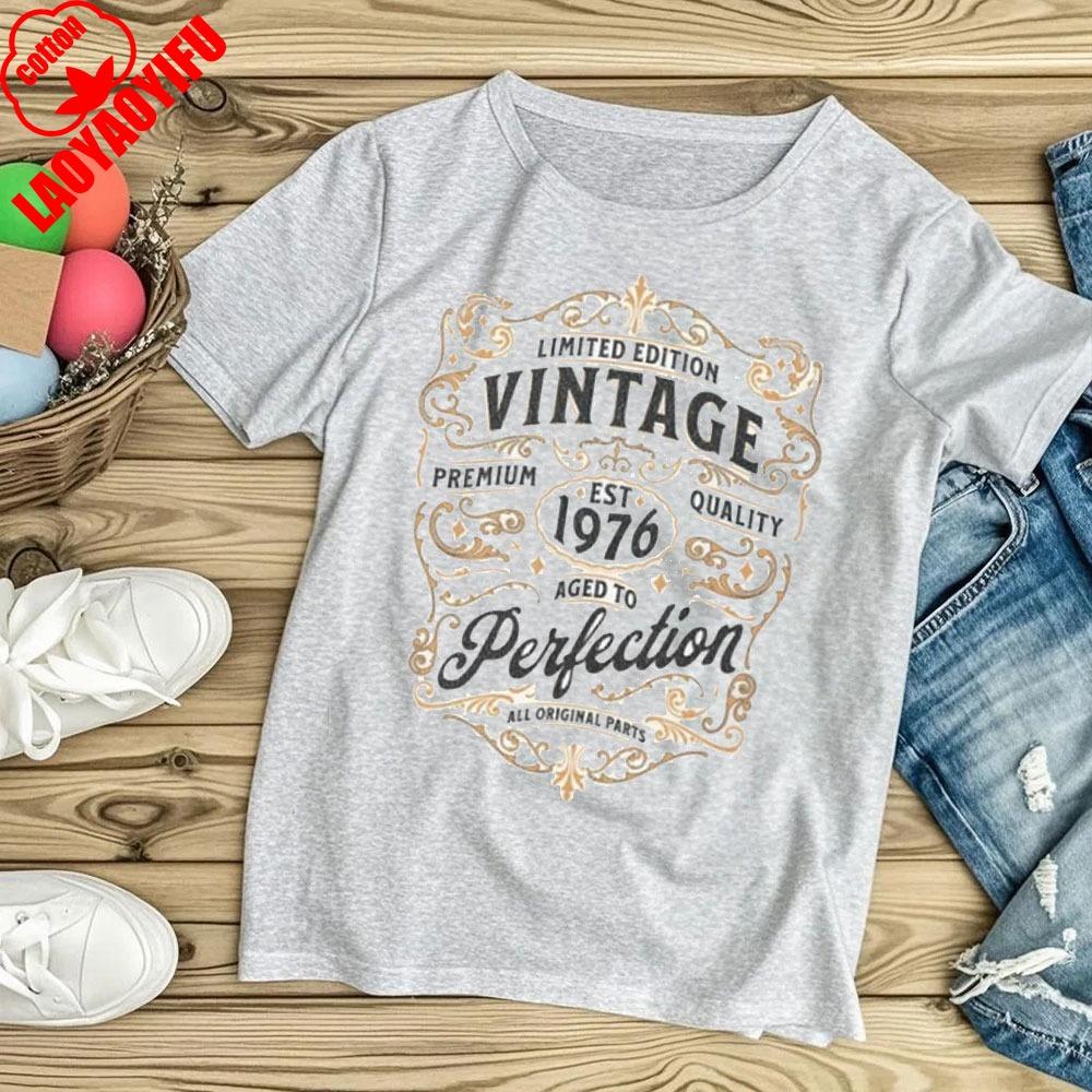 Винтажные футболки на день рождения 1976 года Футболка на день рождения Графическая футболка 'Состарен до совершенства' Одежда на 50-летие для мужчин Ностальгические футболки