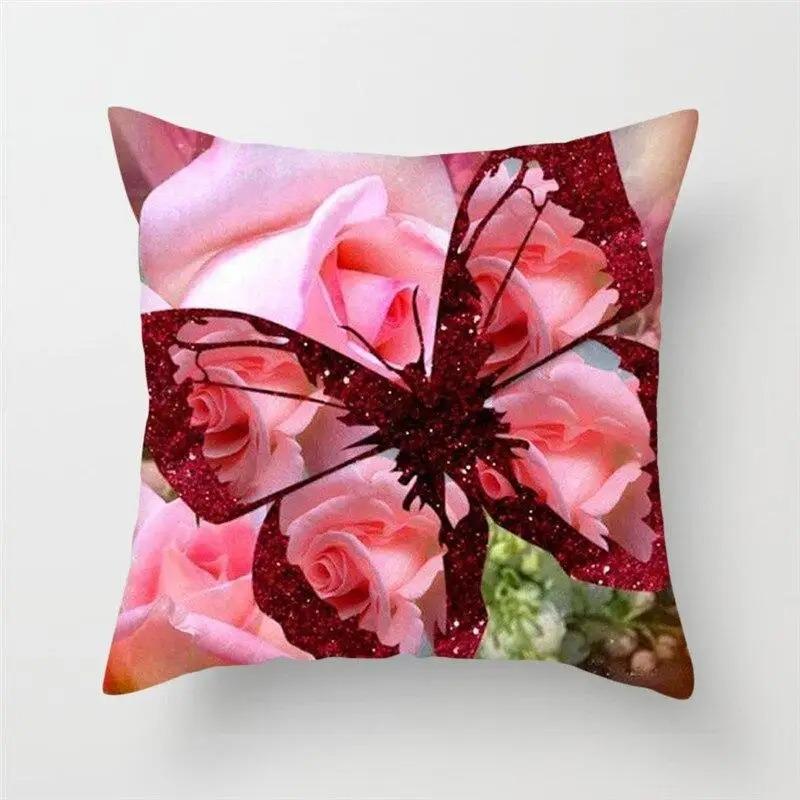 Colorful Butterflies And Flowers Pillowcase Pattern Cushion Cover Suitable For Sofa Bedroom Car Pillow Cover