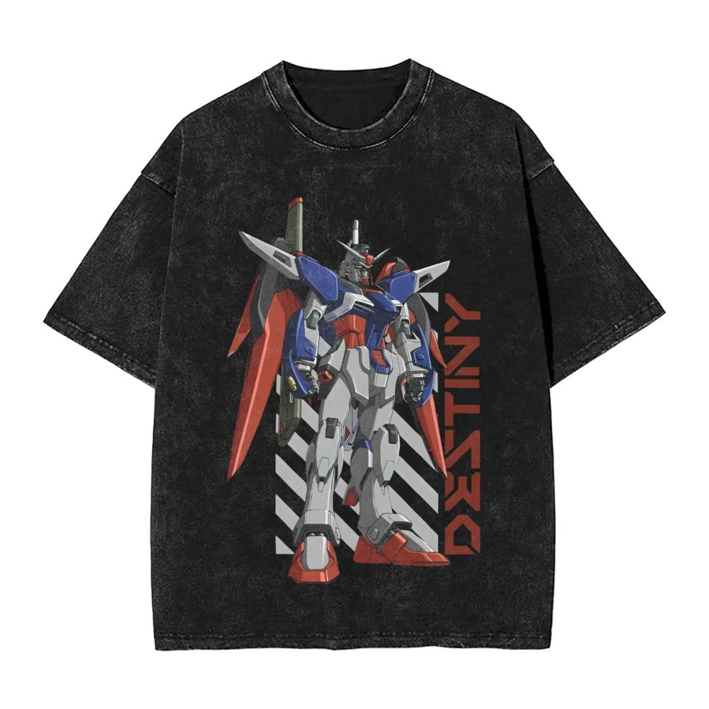 Y2k Clothes Gundam Graphic T-shirts Man Summer Trendy Casual Short Sleeved Tee Women's Vintage Washed Cotton Gym Clothing Tops