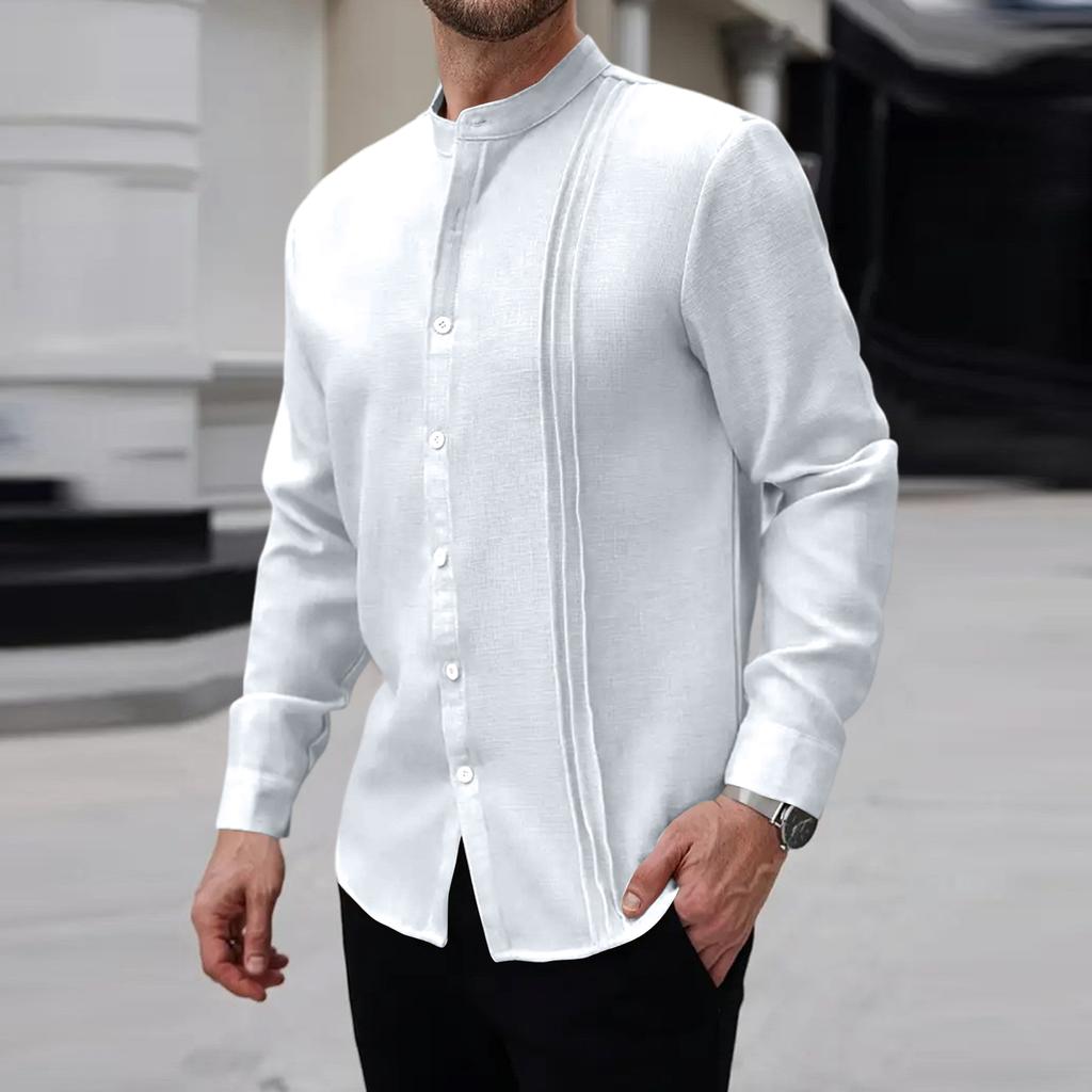 Мужская льняная рубашка с длинным рукавом, рубашка с отложным воротником, рубашка в стиле business casual, деловая рубашка, рубашка стандартного кроя