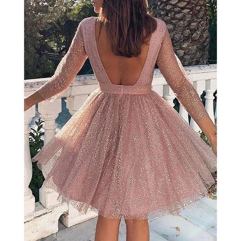 2025 Summer Women's Glitter Sequin Cocktail Dress, Lace High Waist Short Party Dress With Long Sleeves, Sparkling Evening Gown For Formal Events
