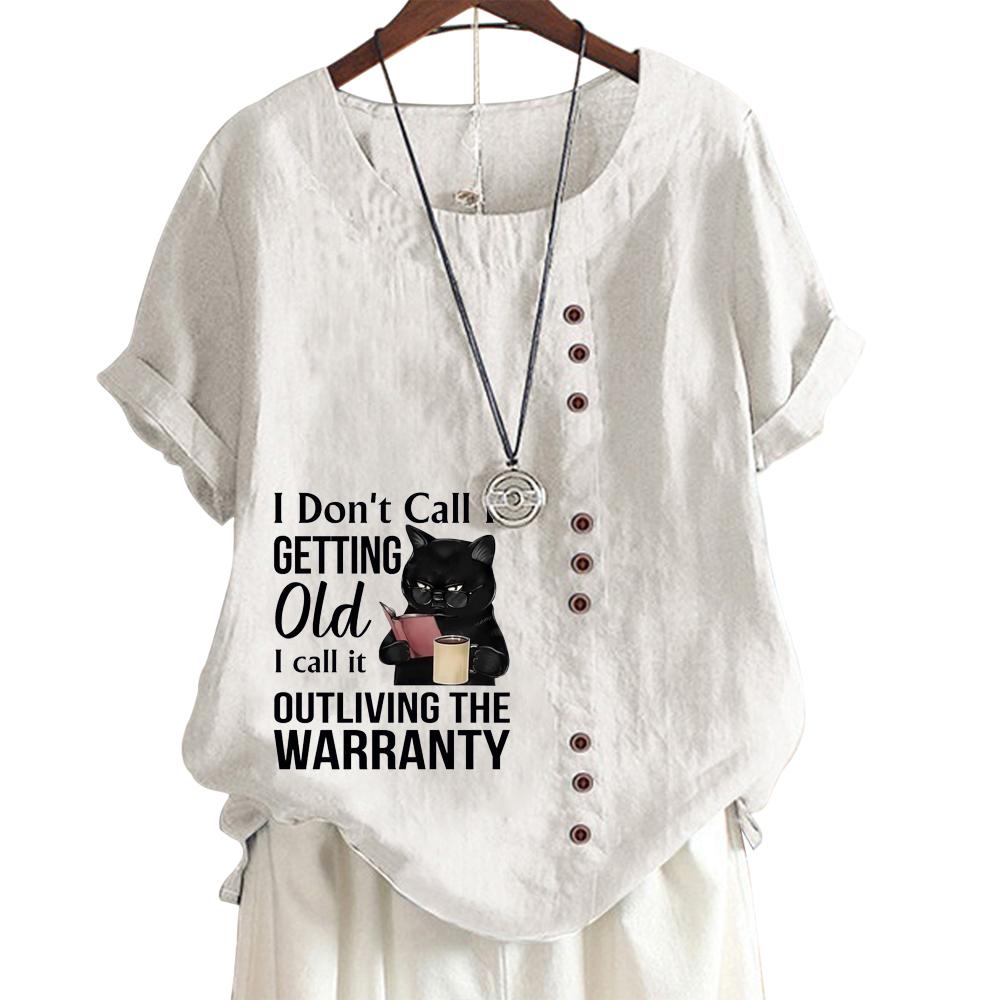 Stylish Pattern Print Women's Comfortable Cotton Linen Casual Tee with Round Neck and Short Sleeves S-5XL