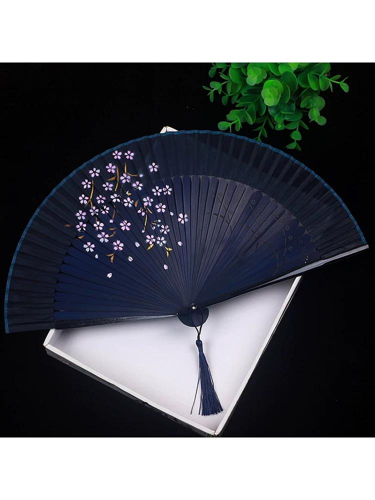 Chinese-Style Silk Folding Fan, Classical Qipao, Runway Dance, Ancient Style Folding Fan, Hanfu, Portable Tassel, Easy to Open and Close
