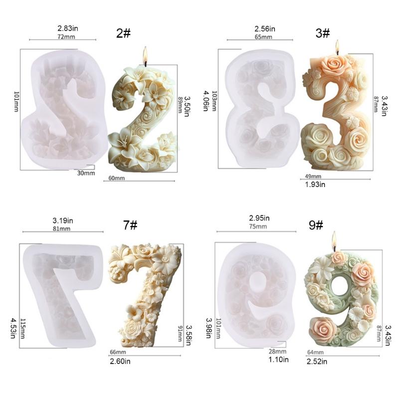 Силиконовые формы для свечей с цветами, силиконовые формы с цветами и цифрами для свечей, мыла, гипса, декора, эпоксидной смолы