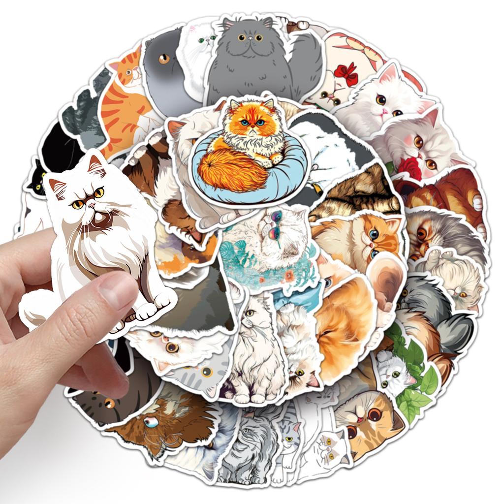 52 Persian Cat Doodle Stickers Personalized Cartoon Cute Cat Decorative Mobile Phone Water Cup Suitcase Stickers