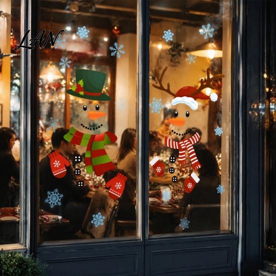 Holiday Window Decoration 2Pcs Christmas Snowman Static Stickers, Simple Double Clings, Indoor Outdoor Winter Decor PVC Waterproof Decals for
