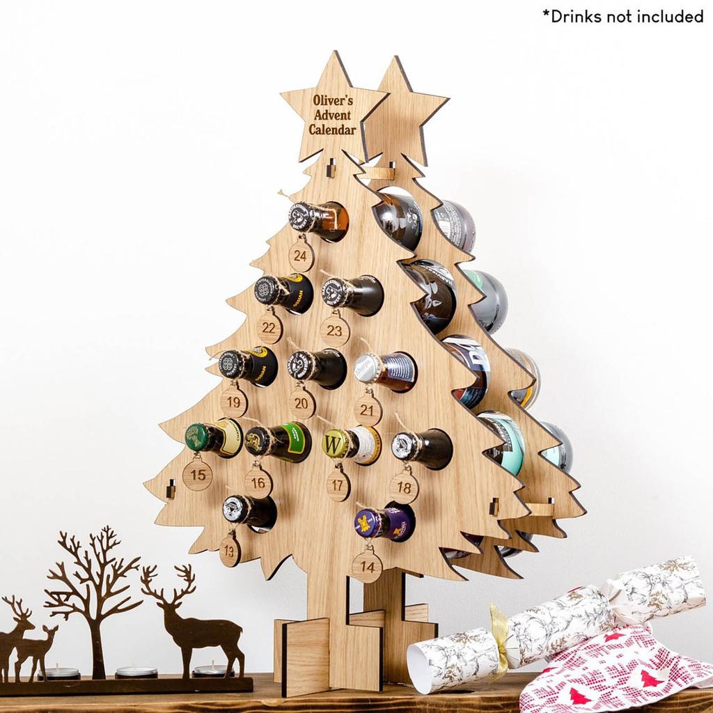 Christmas Advent Calendar Wooden Christmas Tree Bottle Holder Beer Rack Christmas Countdown Christmas Tree Wine Bottle Rack