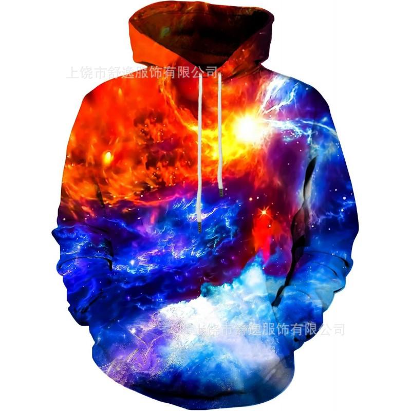 Mens Hooded Sweatshirt With Digital Print Loose Fit Long Sleeve Casual Pullover Daily Wear