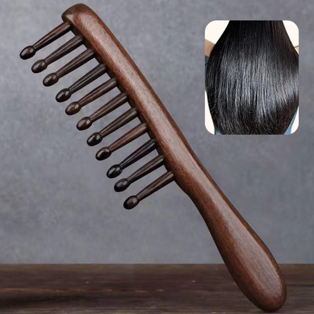Anti-static Wooden Massage Comb No-snags Sandalwood Scalp Massager Straight Hair