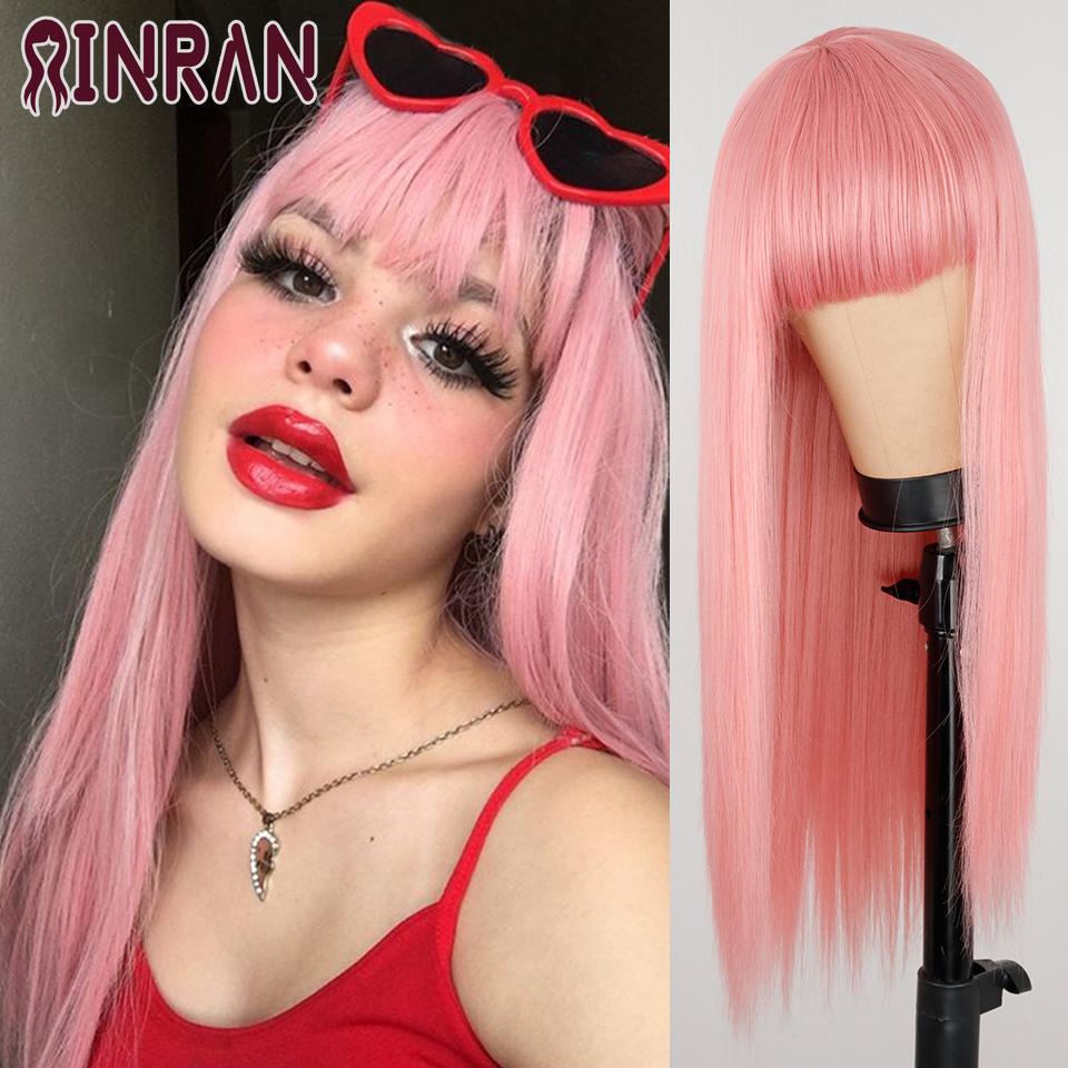 XINRAN Long Straight Wine Red Wig With Bang Synthetic Wigs for Women Heat Resistant Natural Hair for Daily Halloween Cosplay Party