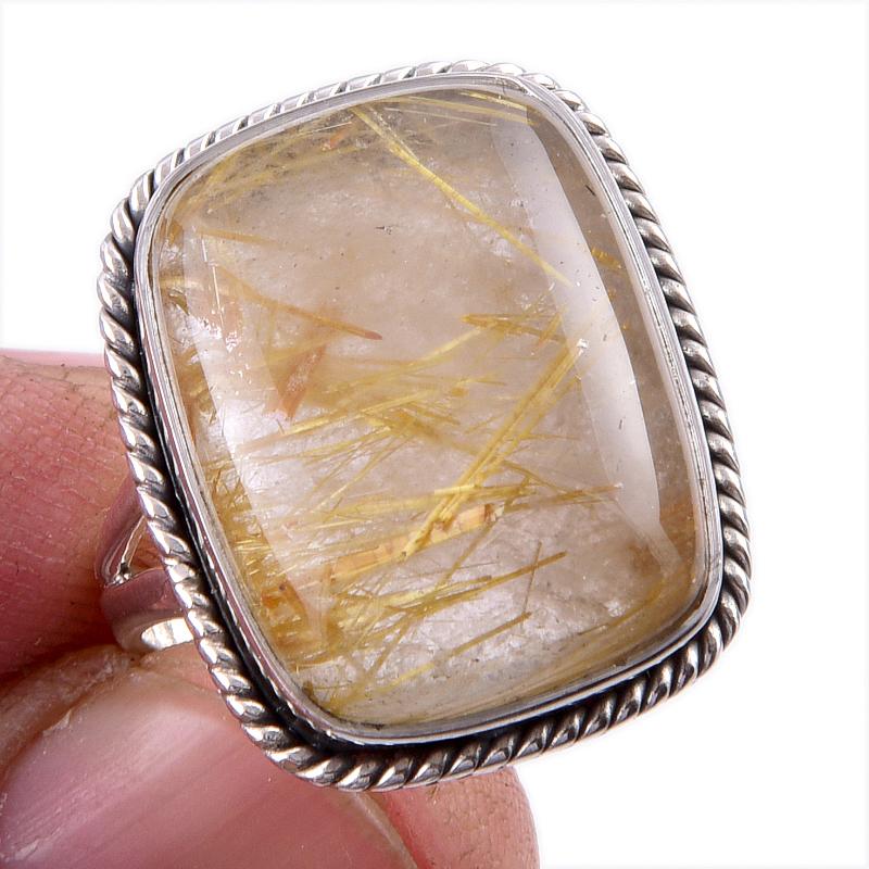 Ювелирное кольцо из чистого серебра 925 пробы с натуральным золотым рутилом S.8 U5s48