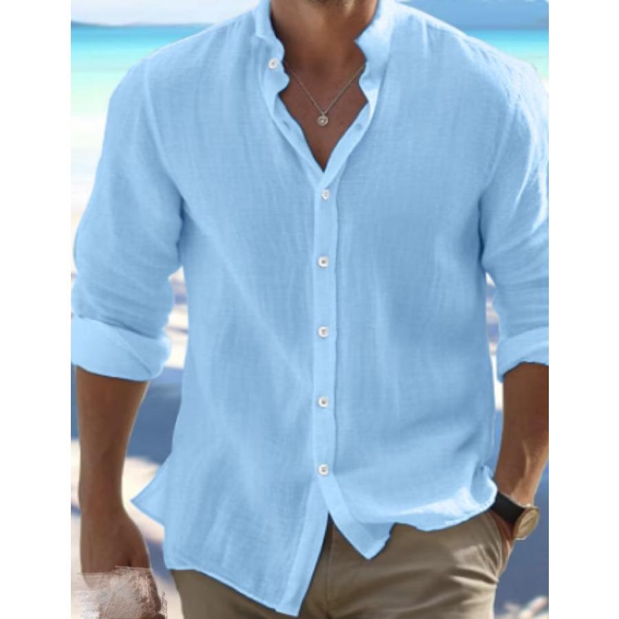 Мужская хлопковая рубашка с витыми пуговицами, рубашки с длинными рукавами, однотонный классический мужской топ, весна/лето, повседневная повседневная одежда