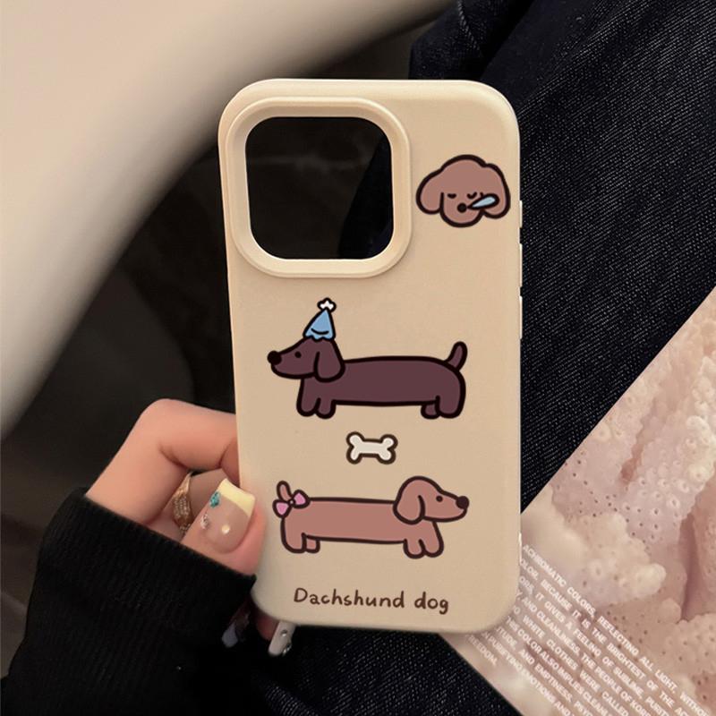 Korean Sausage Puppy Soft Silicone Phone Case For iPhone 16 Pro Max 15 14 13 12 11 Pro 15 16 Plus Shockproof Bumper Cover