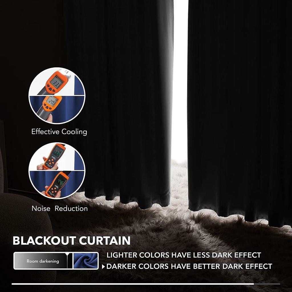 Set of 2  Room Darkening Thermal Insulated Polyester Blackout Curtain  (Royal Blue)