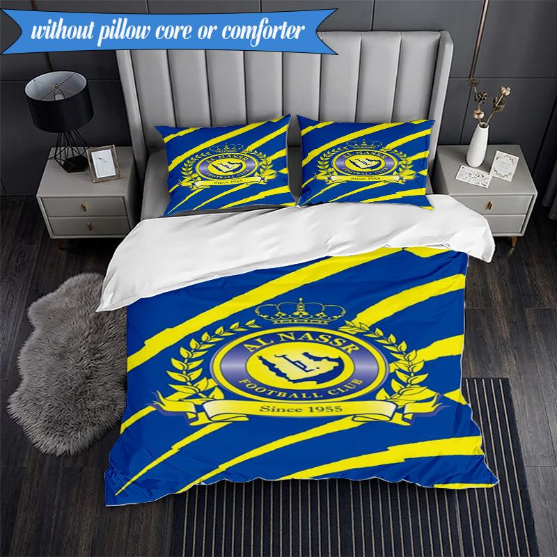 3PCS Al-Nassr Football Club Crest Printed Soft Bedding Set,Including 1pc Duvet Cover And 2pcs Pillowcases Perfect for Bedroom, Dormitory, Fan gift