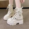 Fashion Women Autumn Winter Warm Plush Punk Boots Fashion Chunky Leather Sneakers 9CM Wedge Buckle Rivet Platform Motorcycle Ankle Boots