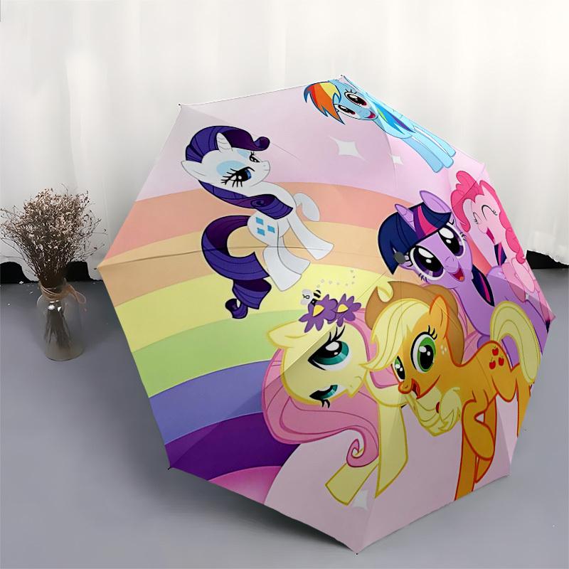 1pc My Little Pony Automatic Folding Umbrella Portable 3-Fold Design with 8-Bone Iron Frame, Outdoor for Fans, Travelers, Everyday Use, Gift for Enthu