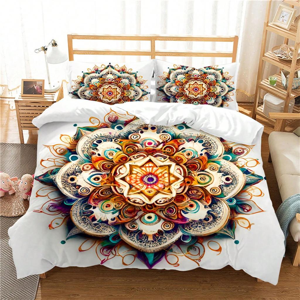 2/3pcs Soft & Comfortable Mandala Duvet Cover Set with 1 Duvet Cover + 1/2 Pillowcase - Perfect for Bedroom and Guest Room Decor