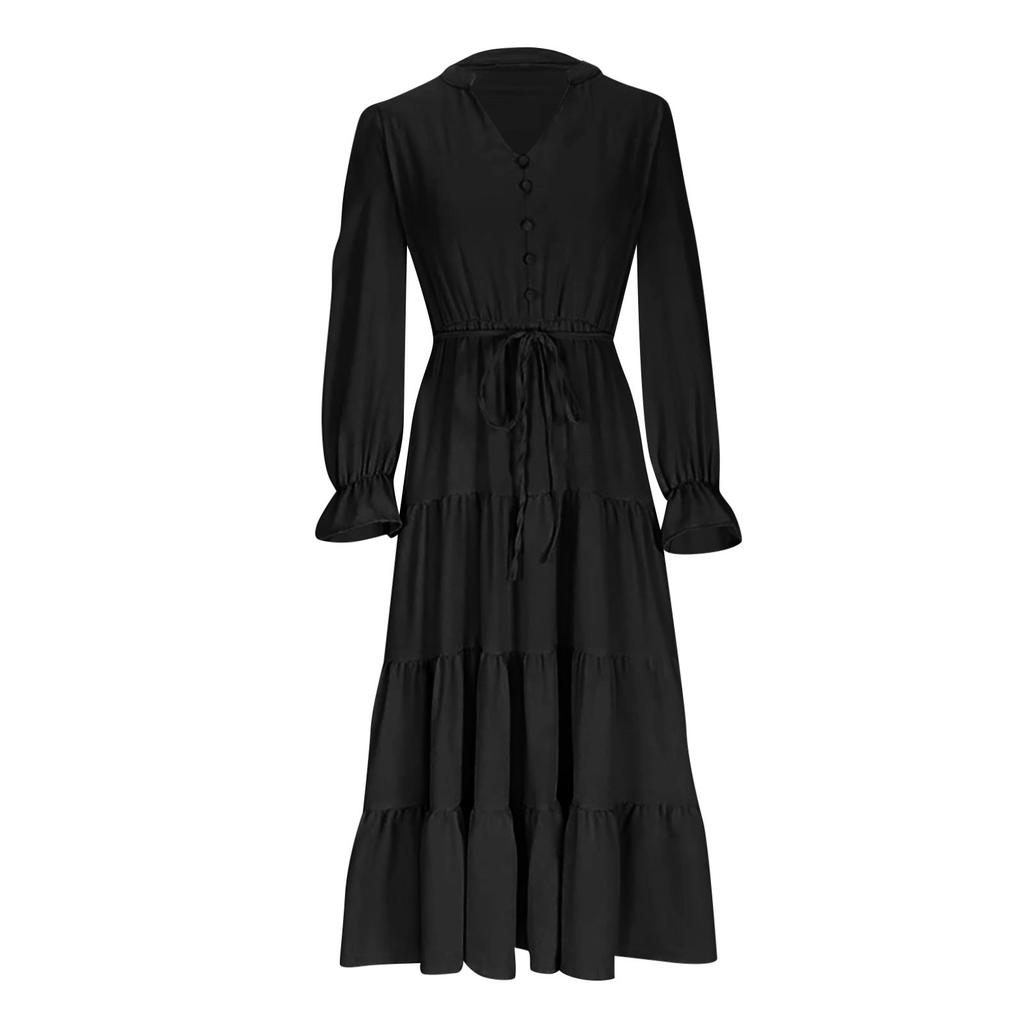 Женские модные свободные повседневные платья с V-образным вырезом и высокой талией