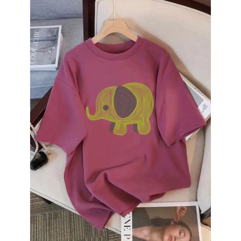 Raspberry Color Pure Cotton Right-Shoulder Short-Sleeved T-Shirt 150kg Plus Size Women's Clothing 2026 Summer New Style 100kg Loose Top