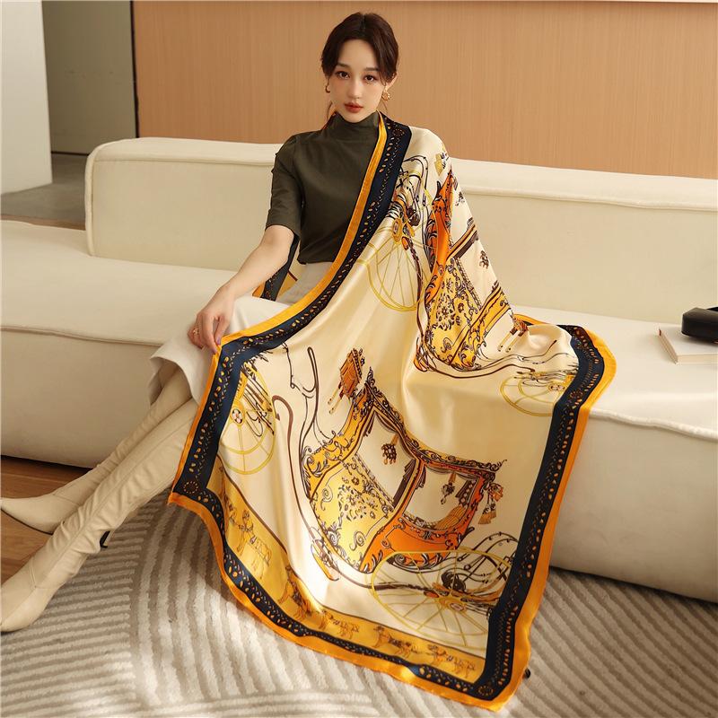 New Four Seasons Available New Silk Large Size Thin Outer Wear Neck Protection Scarf Sunscreen Warm Beach Towel For Women