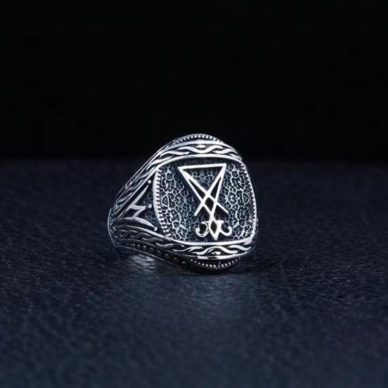 Gothic Lucifer Seal of Satan Signet Rings Punk Stainless Steel Seal Rings Men and Women Pagan Witch ewelry Party Gift OSR021