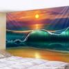 Гобелен с природой и лесом, настенный гобелен с психоделическими деревьями, тканевый гобелен, домашний декор, полиэстер, покрытие для стола, гобелен с закатом и волнами