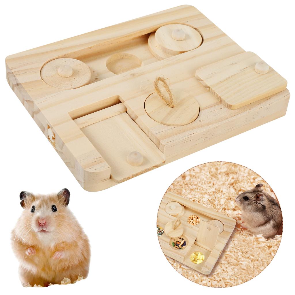Wooden Guinea Pig Foraging Toy Treat Dispenser Toy with 6 Food Holes Interactive Hamsters Foraging Toy Pet Accessory for Rabbits