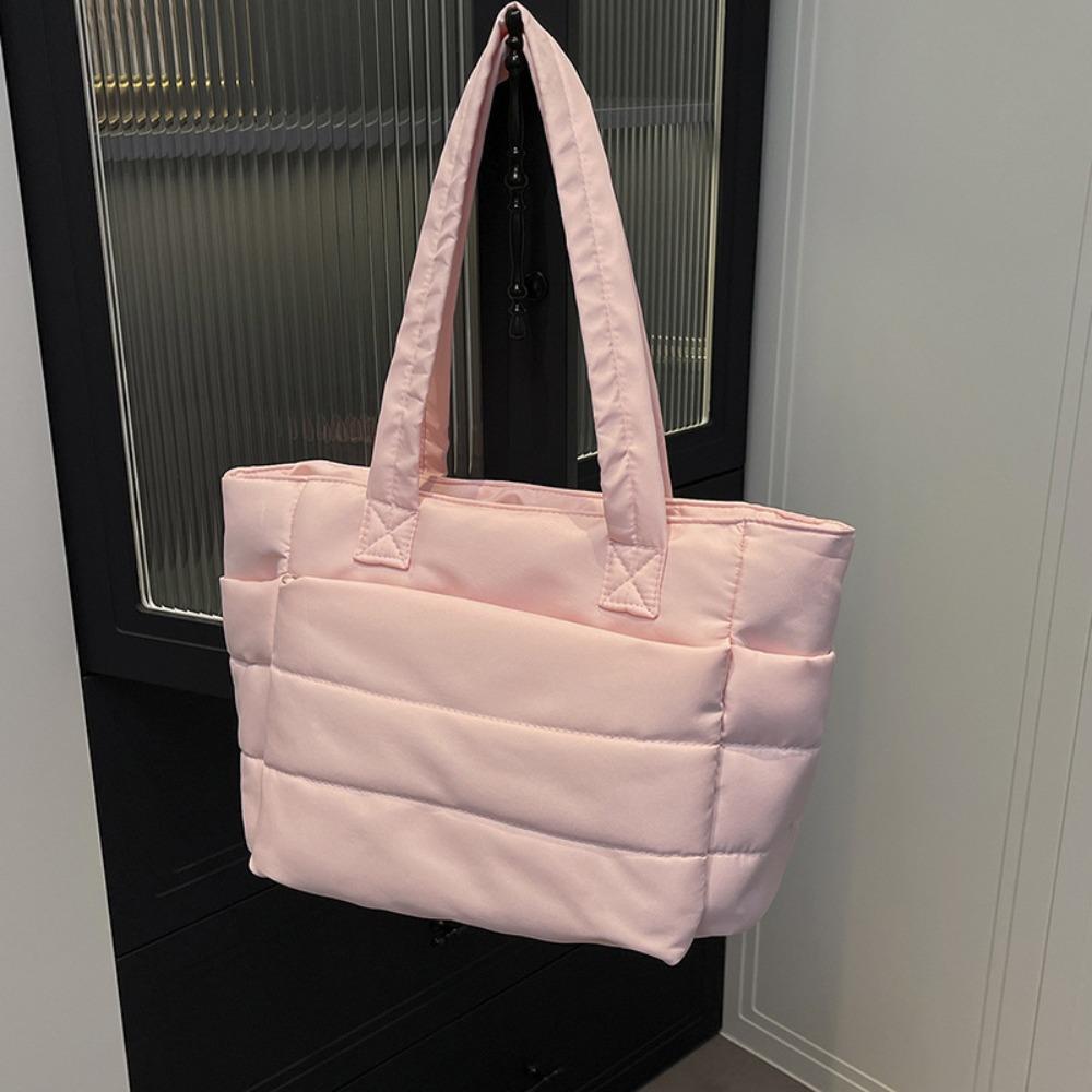 Корейский стиль Пуховая хлопковая наплечная сумка Однотонная нейлоновая сумка-тоут Хлопковая стеганая сумка Леди