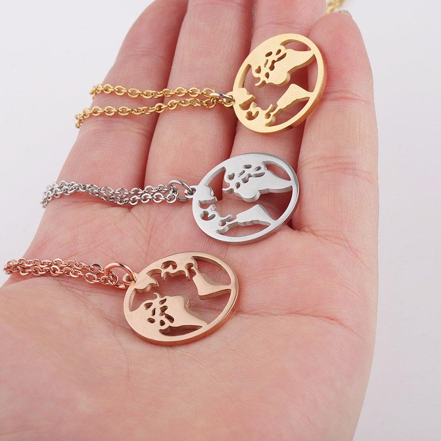 Геометрическое полое ожерелье из нержавеющей стали с картой мира