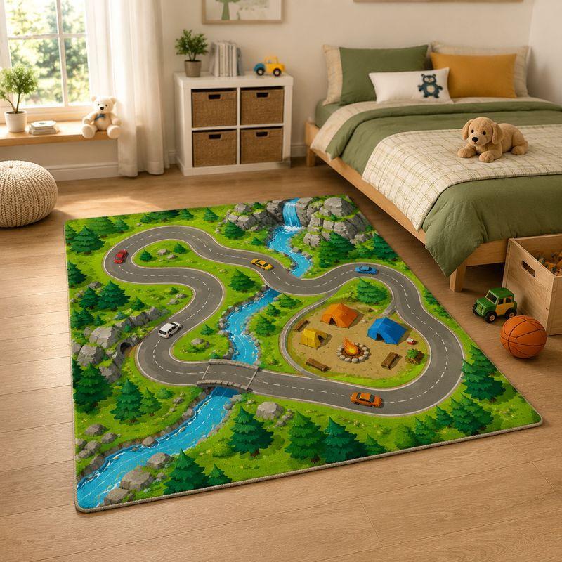 Kids City Town Traffic Play Rug Bedroom Living Room Carpet,Village Game Cutecore Room Decor Children Floor Mat Home Decor