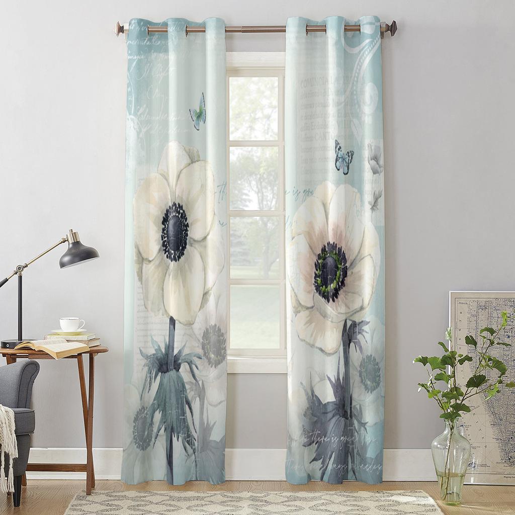 Vintage Flower Butterfly Modern Window Curtains for Living Room Bedroom Curtain Kitchen Treatment Blinds Drapes