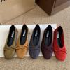 Vintage Suede Bow Black Commuter Single Shoes Women's Shoes 2025 Autumn Ballet Flat French Evening Shoes