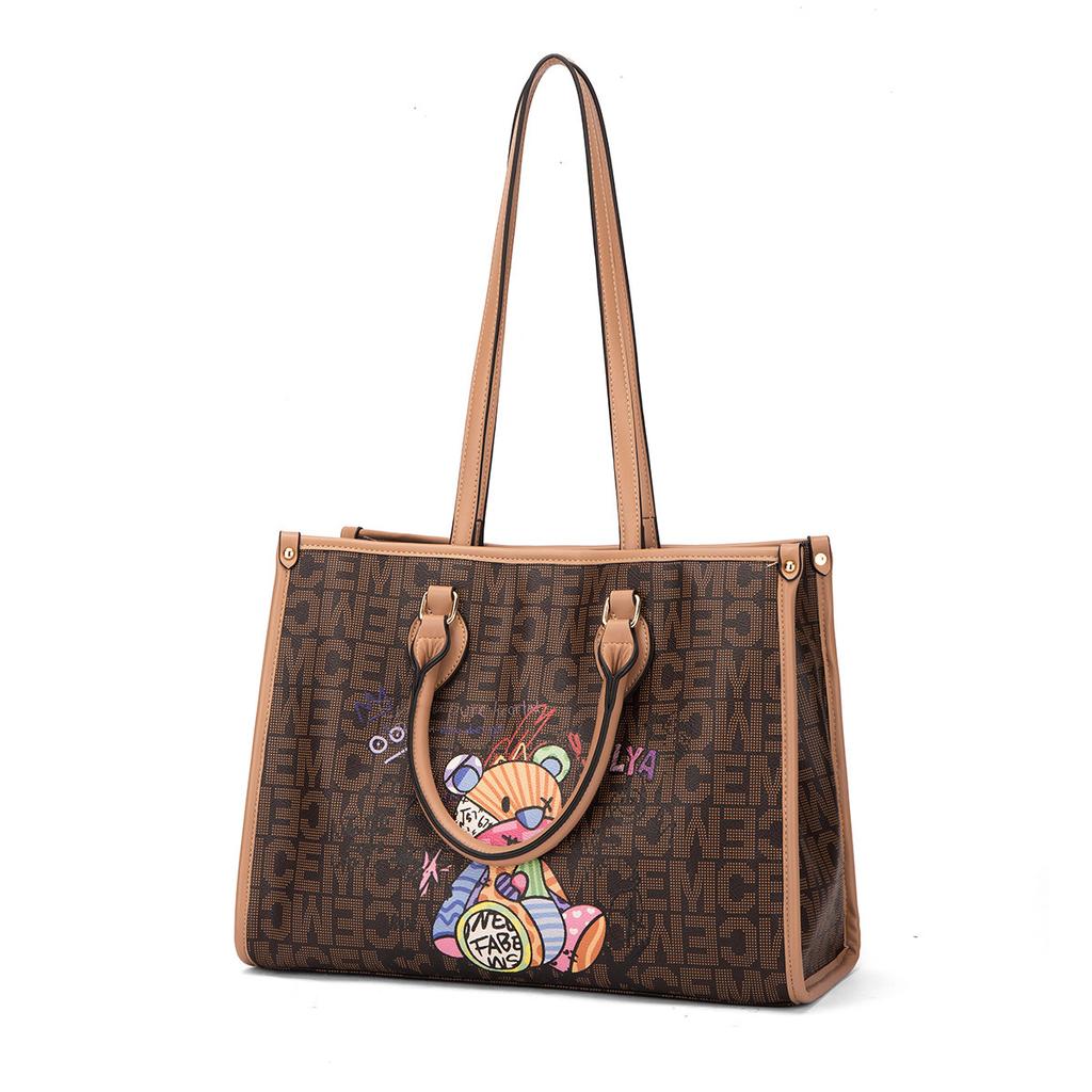 Новая универсальная модная сумка, простая повседневная женская сумка через плечо с милым мультяшным принтом, высококачественная сумка-тоут большой вместимости