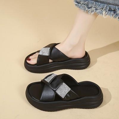 Мода 2024 Летние тапочки Женские Новые Модные Универсальные Женские Туфли На Толстой Подошве Со Стразами Женские Тапочки На Высоком Каблуке Женские