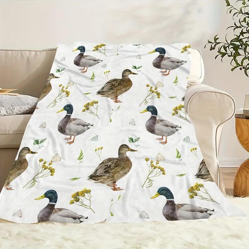Un acogedor manta de franela con temática de tulipán y pato: perfecta para todas las estaciones, ideal para acampar, viajar