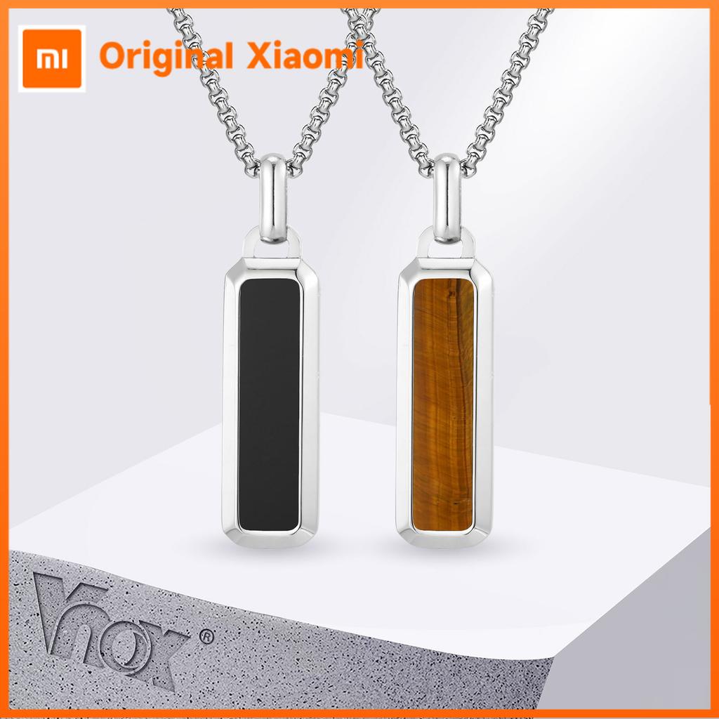 Xiaomi Vnox Men's Stainless Steel Geometric Bar Pendant Necklace with Black Onyx Tiger Eye Stone, Vertical Dangle Jewelry Gifts for Him