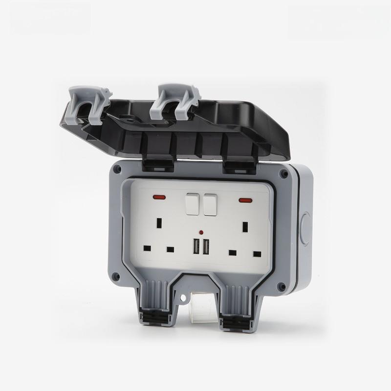 IP66 Уличная влагозащищенная розетка USB с защитой от утечки Зарядная вилка Уличный водонепроницаемый корпус с выключателем и розеткой